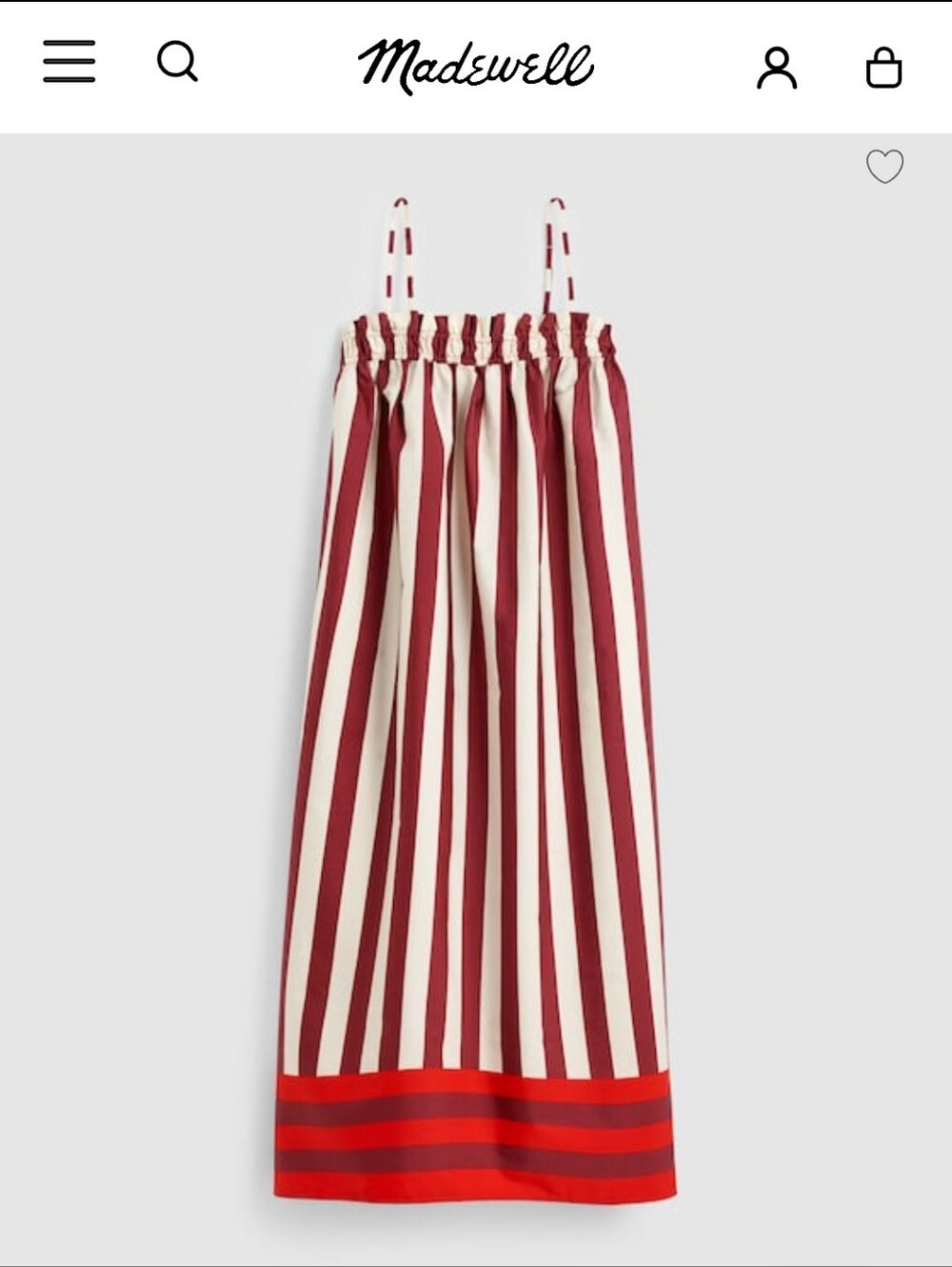 Madewell Burgundy & White Striped Maxi with Red Contrast Hem Size L NEW